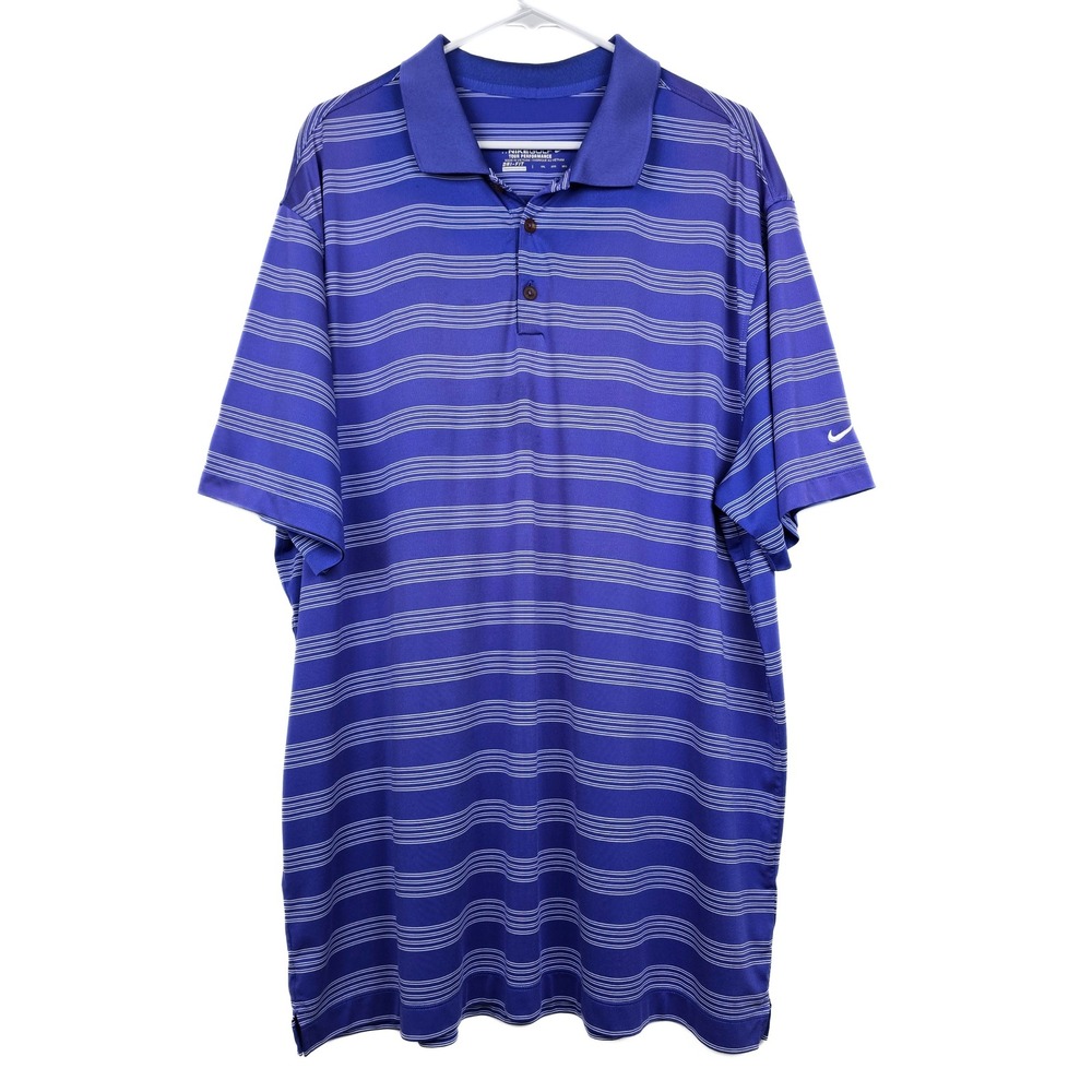 Nike Golf Tour Performance Dri-FIT Striped Polo Shirt Purple Mens 3XL NGC Patch